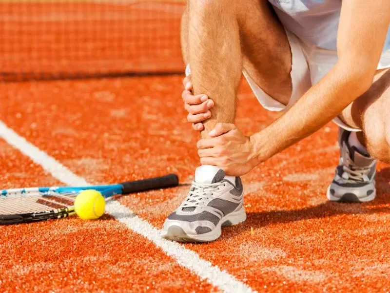 Athlete holding an injured ankle on the court